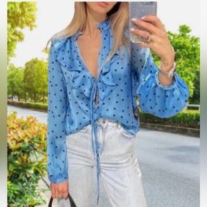 New ZARA POLKA DOT BLOUSE WITH RUFFLES SATIN EFFECT